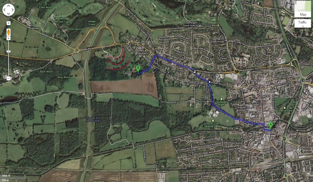 DISTANCE FROM SPEEN TO NEWBURY